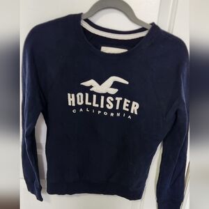 Hollister Navy Blue Logo Crewneck Sweatshirt Sz Xs Unisex